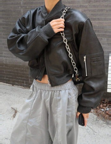 Geacă Imitație Piele Shein DAZY, negru