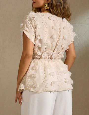 Cămașă cu m&acirc;necă scurtă Shein, bej