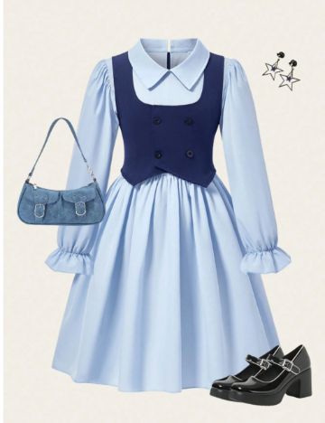 Set rochie și vestă Shein, albastru