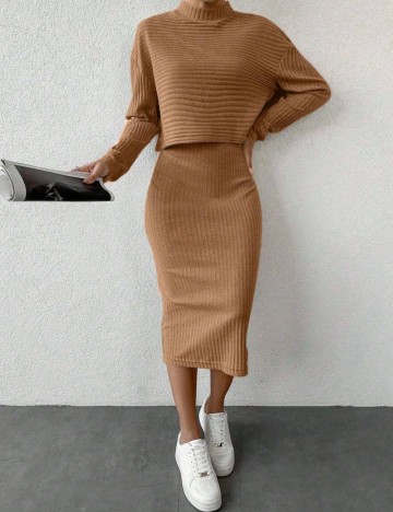 Set rochie și bluză Shein, maro
