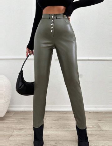 Pantaloni din imitatie de piele Shein, kaki