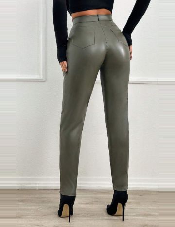 Pantaloni din imitatie de piele Shein, kaki