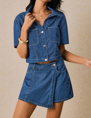 Cămașă de blugi Shein, albastru