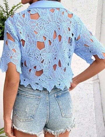 Cămașă cu m&acirc;necă scurtă Shein, albastru