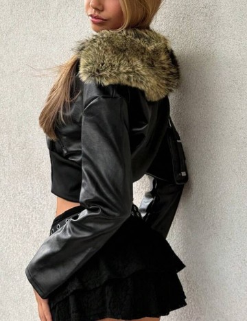 Jachetă imitație de piele Shein, negru