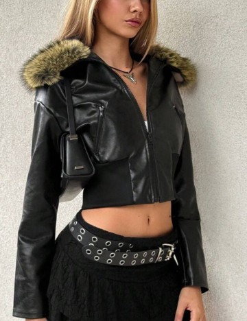 Jachetă imitație de piele Shein, negru