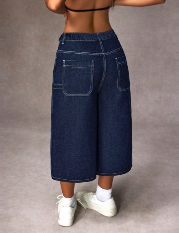 Pantaloni 3/4 Shein Curve+, albastru