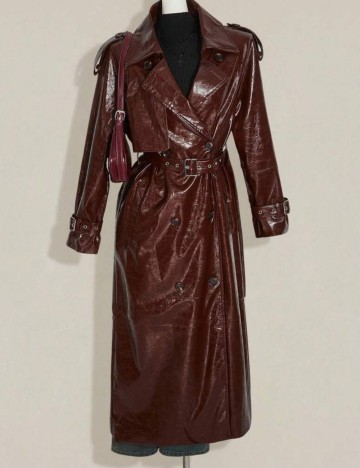 Trench imitație de piele Shein, maro