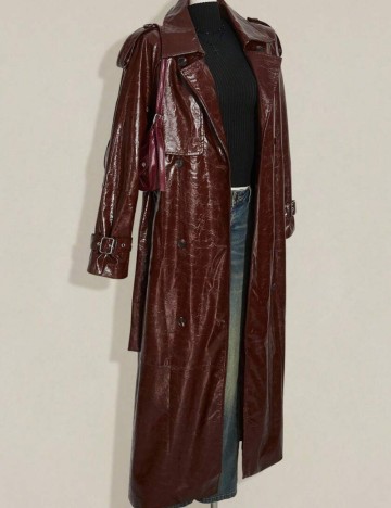 Trench imitație de piele Shein, maro