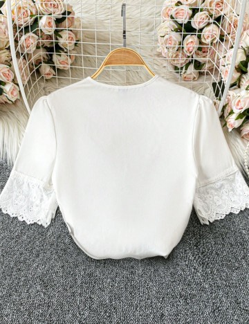 Cămașă cu m&acirc;necă scurtă Shein, alb