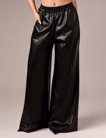 Pantaloni din imitatie de piele Shein AIIRZ, negru