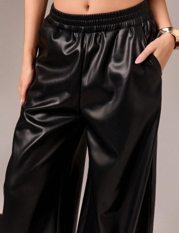 Pantaloni din imitatie de piele Shein AIIRZ, negru