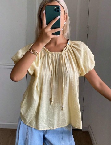 Cămașă cu m&acirc;necă scurtă Shein, bej