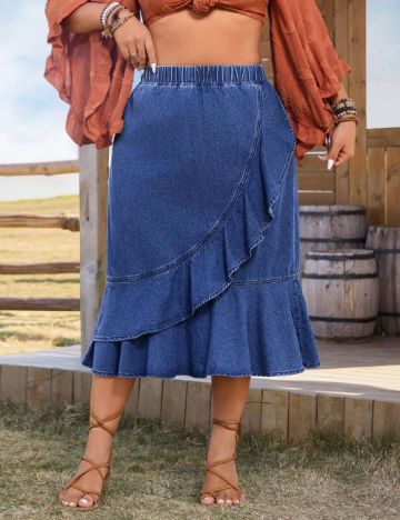 Fustă de blugi Shein Curve+, albastru