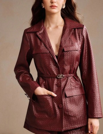 Sacou imitație de piele Shein, vișiniu