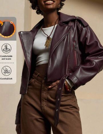 Jachetă imitație de piele Shein, vișiniu