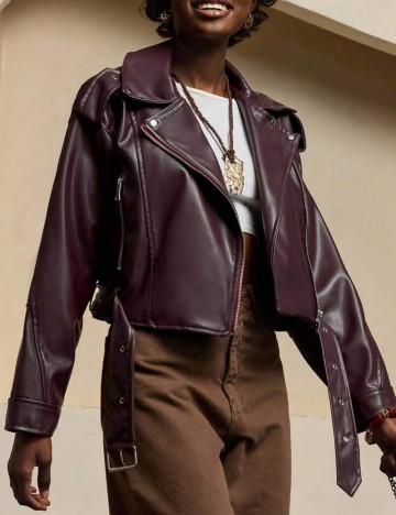 Jachetă imitație de piele Shein, vișiniu