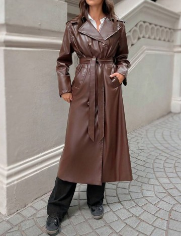 Trench imitație de piele Shein, maro