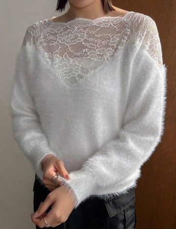 Pulover Shein FRIFUL, alb