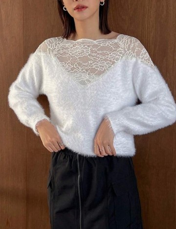 Pulover Shein FRIFUL, alb