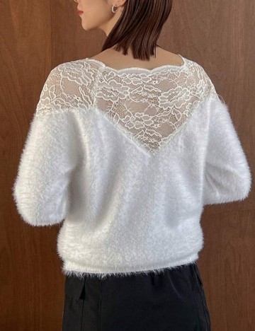 Pulover Shein FRIFUL, alb