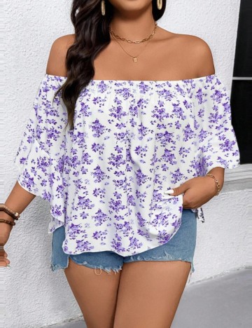 Cămașă cu m&acirc;necă scurtă Shein Curve+, mix culori