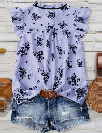 Cămașă cu m&acirc;necă scurtă Shein Curve+, albastru