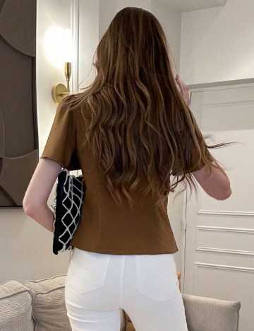 Cămașă cu m&acirc;necă scurtă Shein, maro