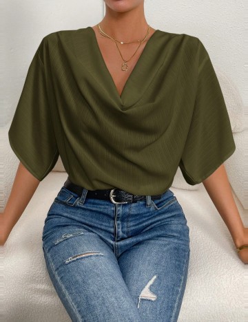 Cămașă cu m&acirc;necă scurtă Shein, verde