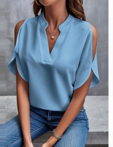 Cămașă cu m&acirc;necă scurtă Shein, albastru