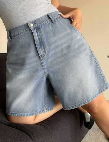 Pantaloni scurți de blugi Shein Curve+, albastru