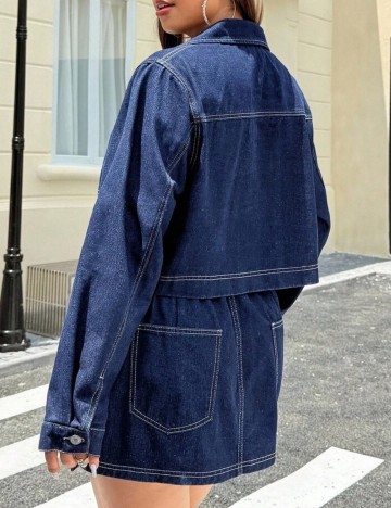 Cămașă de blugi Shein Curve+, albastru