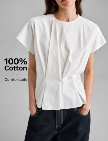 Cămașă cu m&acirc;necă scurtă Shein, alb