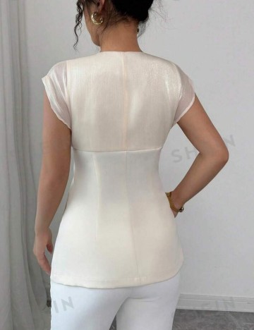 Cămașă cu m&acirc;necă scurtă Shein, crem