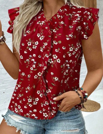 Cămașă cu m&acirc;necă scurtă Shein Curve+, roșu