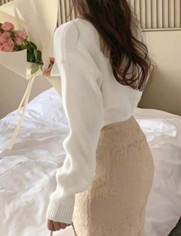 Pulover cu nasturi Shein DAZY, alb