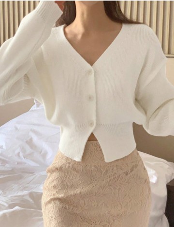 Pulover cu nasturi Shein DAZY, alb