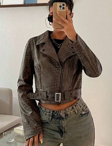 Jachetă imitație de piele Shein, maro