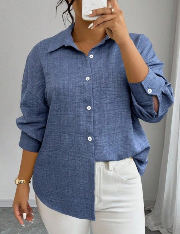 Cămașă Shein Curve+, albastru