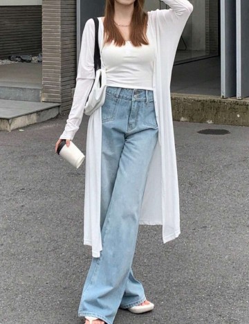 Cardigan lung Shein, alb