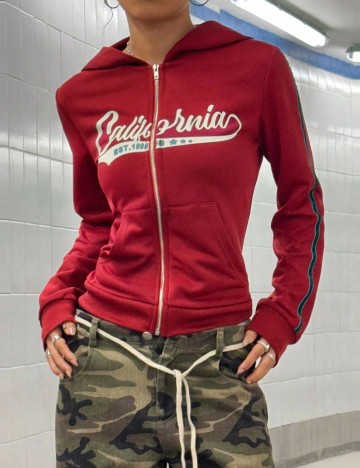 Hanorac Cu Fermoar Shein, roșu