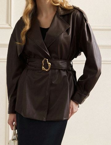 Jachetă imitație de piele Shein, maro
