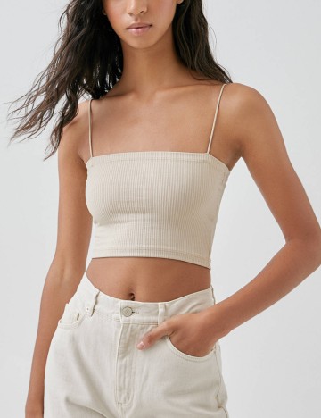 Top cu bretele subțiri Pull&Bear, bej