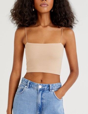 Top cu bretele subțiri Pull&Bear, bej