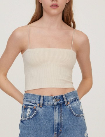 Top cu bretele subțiri Pull&Bear, crem